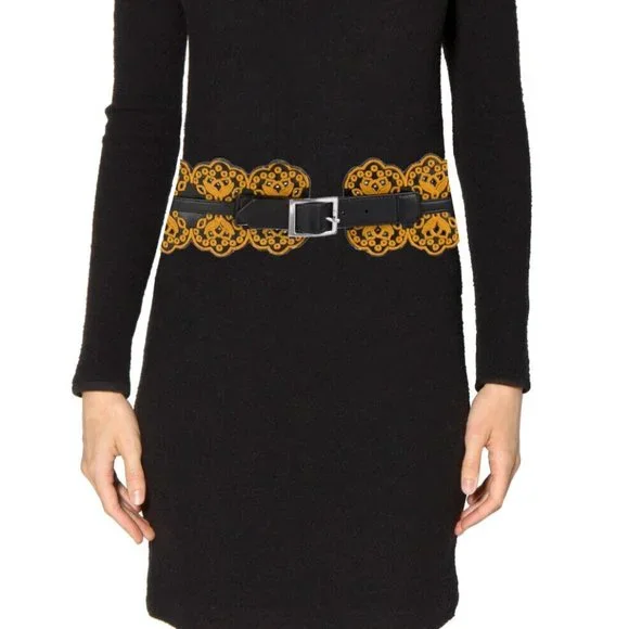 Tanya Taylor Accessories | Tanya Taylor Embriodered Leather Wide Belt Small Marigold Nwt 295 S Black Gold | Color: Black/Gold | Size: Os | Mmwwhick's